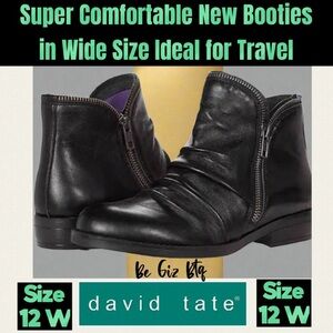 🔥🔥David Tate Ming Leather Double Zipper Ankle Boots Black Napa Leather Size 12W